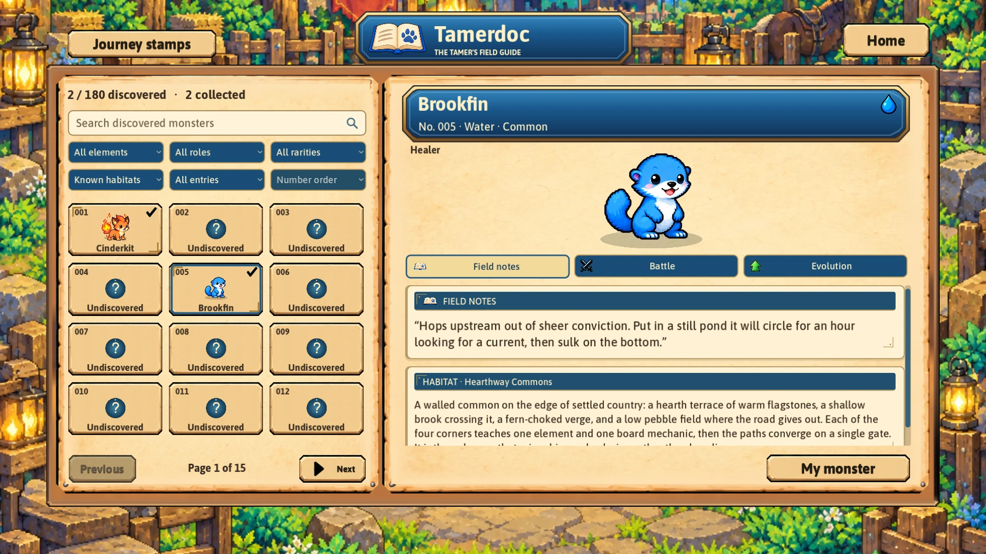 The Tamerdoc open to Brookfin, showing its portrait, discovery number and original field notes.